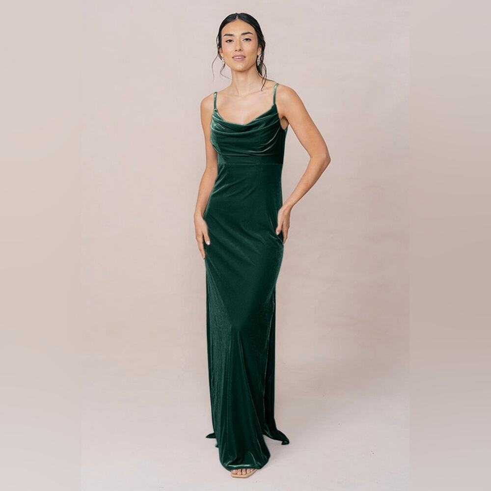 Revelry Skye Emerald Velvet Dress Double Slit Size 4